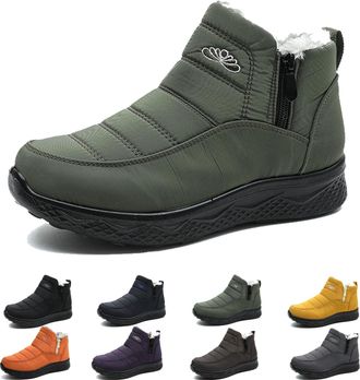 Generic Womens Insulated Waterproof Non-Slip Fur-Lined Snow Boots, Slip On Comfortable Warm Winter Shoes for Women, Fluffy Side Zipper Ankle Boot (8.5,Green)