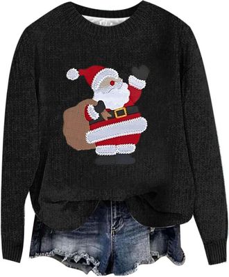 Generic Christmas Jumpers for Women UK Fashion cute 3D Print Womens Knitted jumpers Long Sleeves Ladies Xmas sweaters Winter Warm Fleece Pullover Sweaters Com