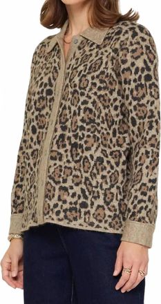 Current Air Long Sleeve Button Up Cardigan In Leopard Print