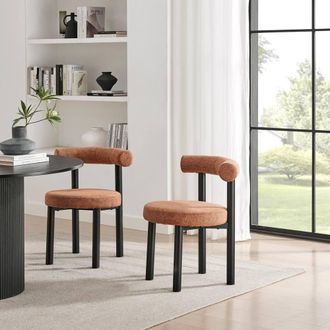 Furniturebox 2x Isola Terracotta Orange Fabric Dining Chairs Black Legs
