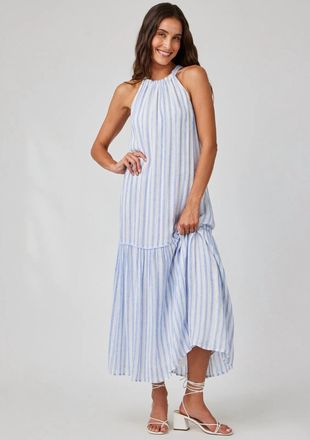 Bella Dahl Tiered Contrast Maxi Dress In Blue Sky Stripe