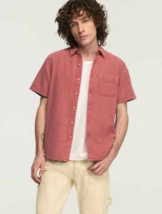 Lucky Brand Mens Short Sleeve Double Gauze Shirt