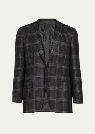 Kiton Mens Tonal Plaid Single-Breasted Sport Coat
