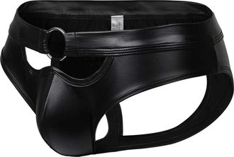 Generic Underpants Mens Briefs Patent Leather Underwear Mens Sexy Hollow Out Briefs Low Waist Basic Briefs Underpants with Stretch T-Back Mens Underwear G-Str