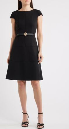 Anne Klein Belted Scuba Crepe Midi Dress in Anne Black at Nordstrom, Size 10