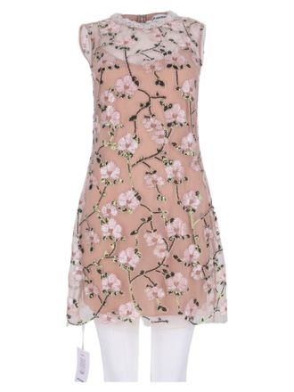 Self Portrait Pink Floral Embroidered Sheer Overlay Polyester Mini Dress