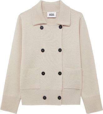 Alpha Studio Dubbelrijige Jas met Gehaakte Rand - Dames - Vesten - Beige - L - Wol - Truien & Vesten