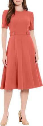London Times Short Sleeve Fit & Flare Midi Dress in Persimmon at Nordstrom Rack, Size 10