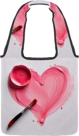 Generic Pink Heart Paint Pattern Reversible Canvas Shoulder Tote - Double-Sided Print, 12oz Cotton, 27cm Drop, Fold-Flat Bag for Travel, Shopping, Street Outi