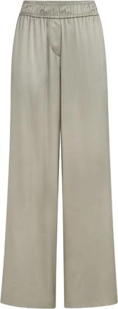 Brunello Cucinelli Stretch Silk Satin Track Broeken - Dames - Wijde Broeken - Groen - M - Satijn - Broeken