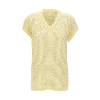 Fabiana Filippi V-neck Knitwear, female, Yellow, Size: XS V-neck Knitwear