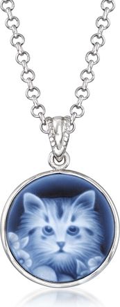 Ross-Simons Italian Black Agate Cat Cameo Pendant Necklace in Sterling Silver