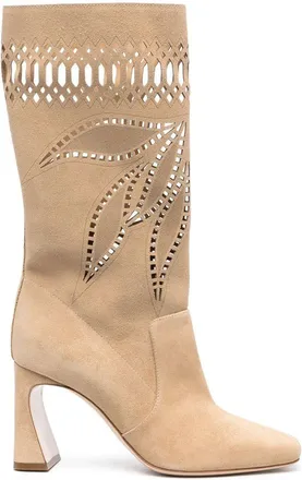 Alberta Ferretti 90mm perforated suede ankle boots - women - Calf Suede/Calf Suede/Calf Leather/Calf Leather - 39 - Neutrals