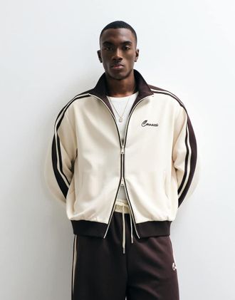 Cernucci Giacca sportiva bianco sporco con zip e pannello a contrasto in coordinato