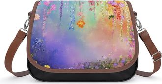 Generic Floral Herbs Weeds Alternative Watercolor Womens Crossbody Bag Fashion Shoulder Handbags Message Tote Bag with Adjustable Strap