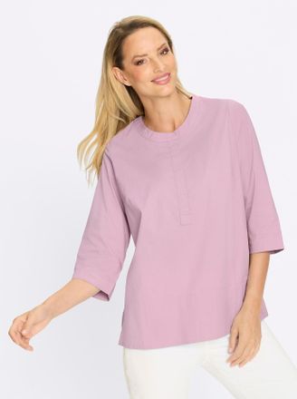 Heine Klassische Bluse HEINE, Damen, Gr. 34, ros&eacute;, 97% Baumwolle, 3% Elasthan, unifarben, Rundhals, Blusen Klassische Bluse