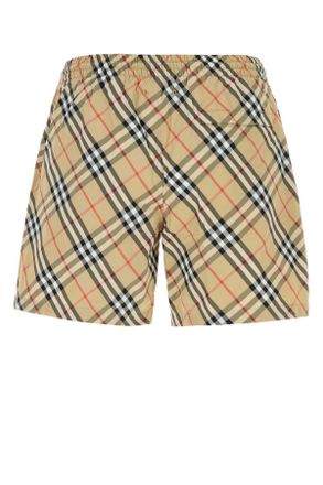 Burberry Check Print Nylon Swim Shorts - Beige