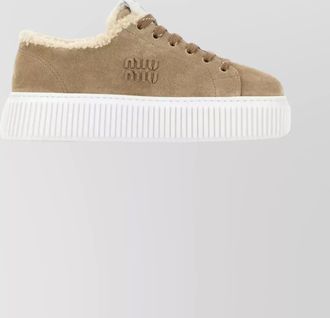 Miu Miu suede platform sneakers featuring shearling trim