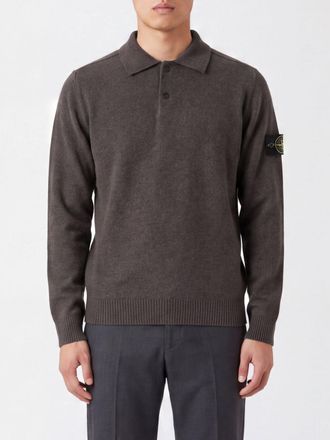 Stone Island Polo a maniche lunghe in maglia di pura lana vergine con logo Compass
