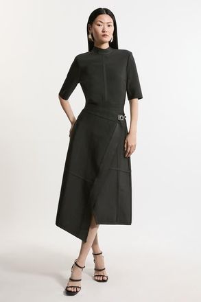 Karen Millen Asymmetric Knit Midi Dress in Black at Nordstrom, Size X-Small