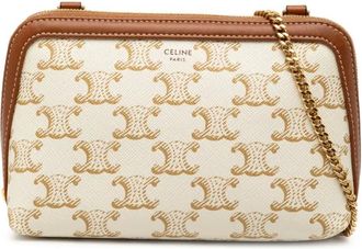 Celine 2021-2025 Triomphe Coated Canvas Clutch On Chain crossbody bag - White