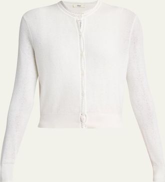 Chlo&eacute; Pointelle Knit Crewneck Cardigan
