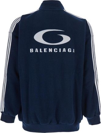 Balenciaga Mens Blue Sweatshirt With Logo And Striped Detail Polyester Sweatshirts Sweater