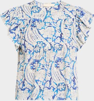 Ulla Johnson Sienna Flutter-Sleeve Blouse