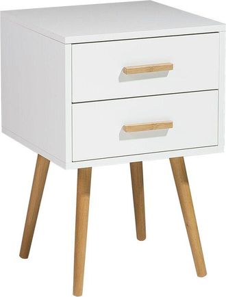 Beliani Beliani - Mesita De Noche Blanca Con 2 Cajones Patas De Madera Maciza Estilo Escandinavo Alabama