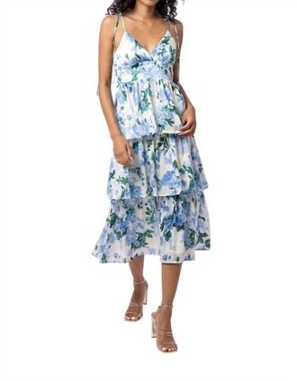 Line & Dot Floral Dress In Blue