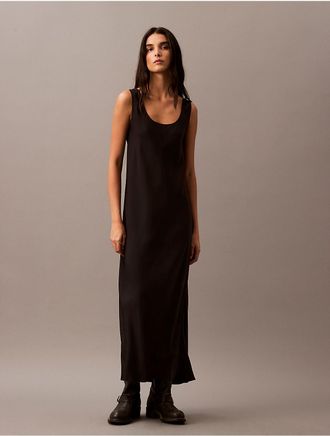 Calvin Klein Womens Viscose Twill Maxi Slip Dress - Black - 10