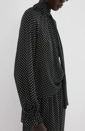 Mango Dot Tie Neck Top in Black at Nordstrom, Size 4