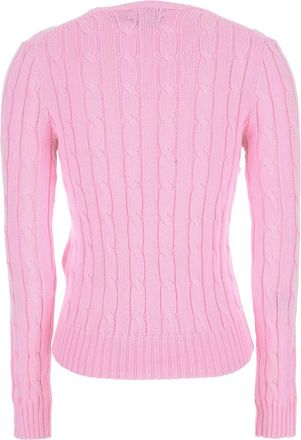 Polo Ralph Lauren Womens Crewneck Sweater Pink Cable Knit Cotton Tops Top