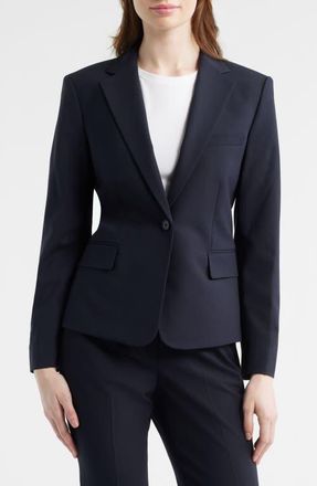 Theory Slim Fit Stretch Wool One Button Blazer in Deep Navy at Nordstrom, Size 00
