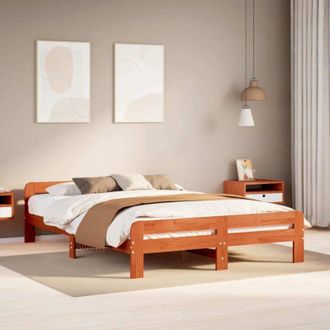 vidaXL Vidaxl - Cama Sin Colch&oacute;n Madera Maciza De Pino Marr&oacute;n Cera 160x200 Cm