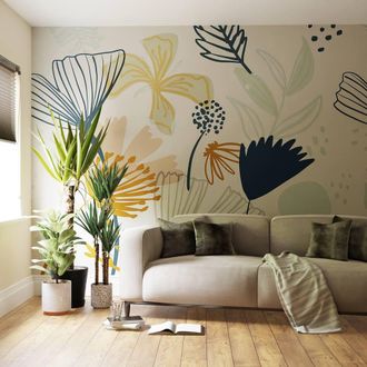 Superfresco Easy Scandi Floral Pink Navy Print To Order 3m x 2.8m Mural