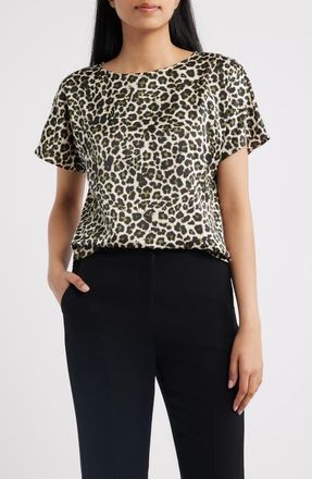 Anne Klein Leopard Print Short Sleeve Top in Bay Leaf Multi at Nordstrom, Size X-Small