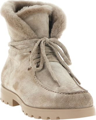 Santoni Shearling-Lined Suede Ankle Boot - Beige