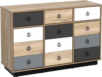 Vente-Unique C&oacute;moda KRYPTON - 3 cajones y 3 puertas - Color: roble, blanco y gris