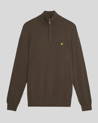 Lyle & Scott Mens Cotton Merino 1/4 Zip Jumper - Brown - Size 3XL