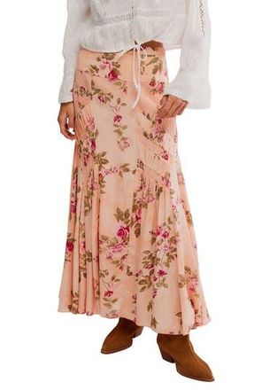 Free People Rowan Floral Smocked Maxi Skirt in Falling Floral-Mauve at Nordstrom Rack, Size 10