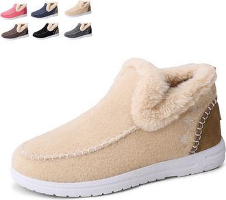 Generic 2026 New Womens Winter Plush Lined Flat Shoes Comfy Orthopedic Arch Support Outdoor Walking Shoes Non-Slip Ankle Snow Boots (Beige,4.5)