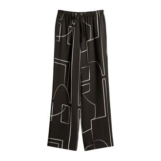 someday Cevil Graphic Wide Broeken - Dames - Broeken - Bruin - Maat: S Viscose