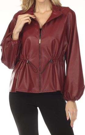 Joseph Ribkoff Faux Leather Zip Front Jacket In Merlot
