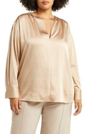 Vince Smocked Shoulder Long Sleeve Satin Blouse in Pale Nut at Nordstrom Rack, Size 2X