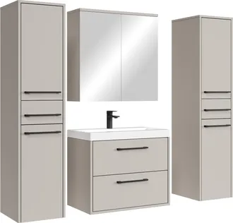 Badplaats Badplaats Set Mobili Bagno Florence 60 Cm Xl - Beige - Mobile Sospeso Con Lavabo, Specchio Contenitore E Pensili