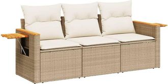 vidaXL Juego De Sof&aacute;s De Jard&iacute;n Con Cojines Beige 3 Pzas Rat&aacute;n Pe Vidaxl