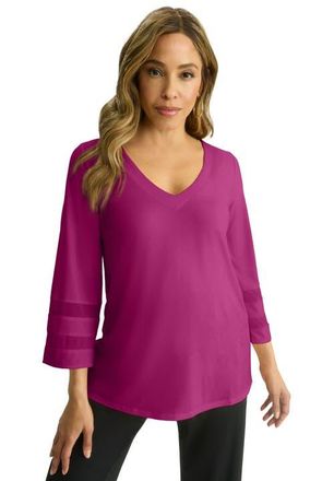 Jessica London Stretch Knit Mesh Inset Sleeve Tunic in Raspberry at Nordstrom, Size 12