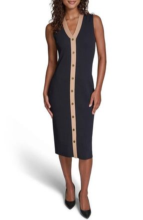 Karl Lagerfeld Sleeveless Rib Midi Sweater Dress in Midnight Navy/Cartouche at Nordstrom, Size X-Small