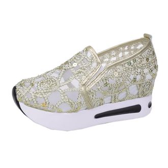 Generic Slip-On Orthopedic Walking Trainers Shoes Outdoor Leisure =Wedges Womens Casual Fashion Thick Breathable Womens Casual Sequins Sports Shoes (Gold, 6)